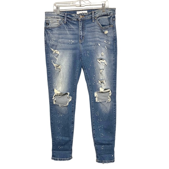 KanCan High Rise Ripped Boyfriend Mom Jean Paint Splatter Stretch Womens 11/29 - Picture 1 of 8